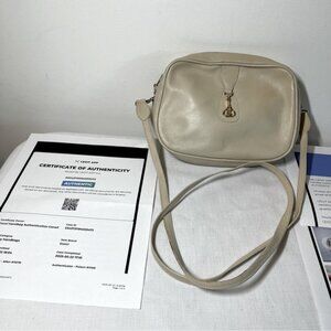 GUCCI Cross Body Bag Purse Tan Leather GG Logo AUTHENTICATED